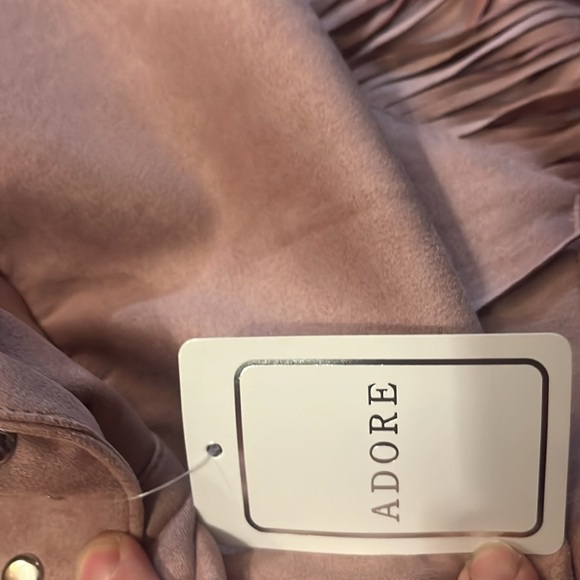 pink suede leather jacket fringes by Adore beaded button close nwt - Picture 12 of 12